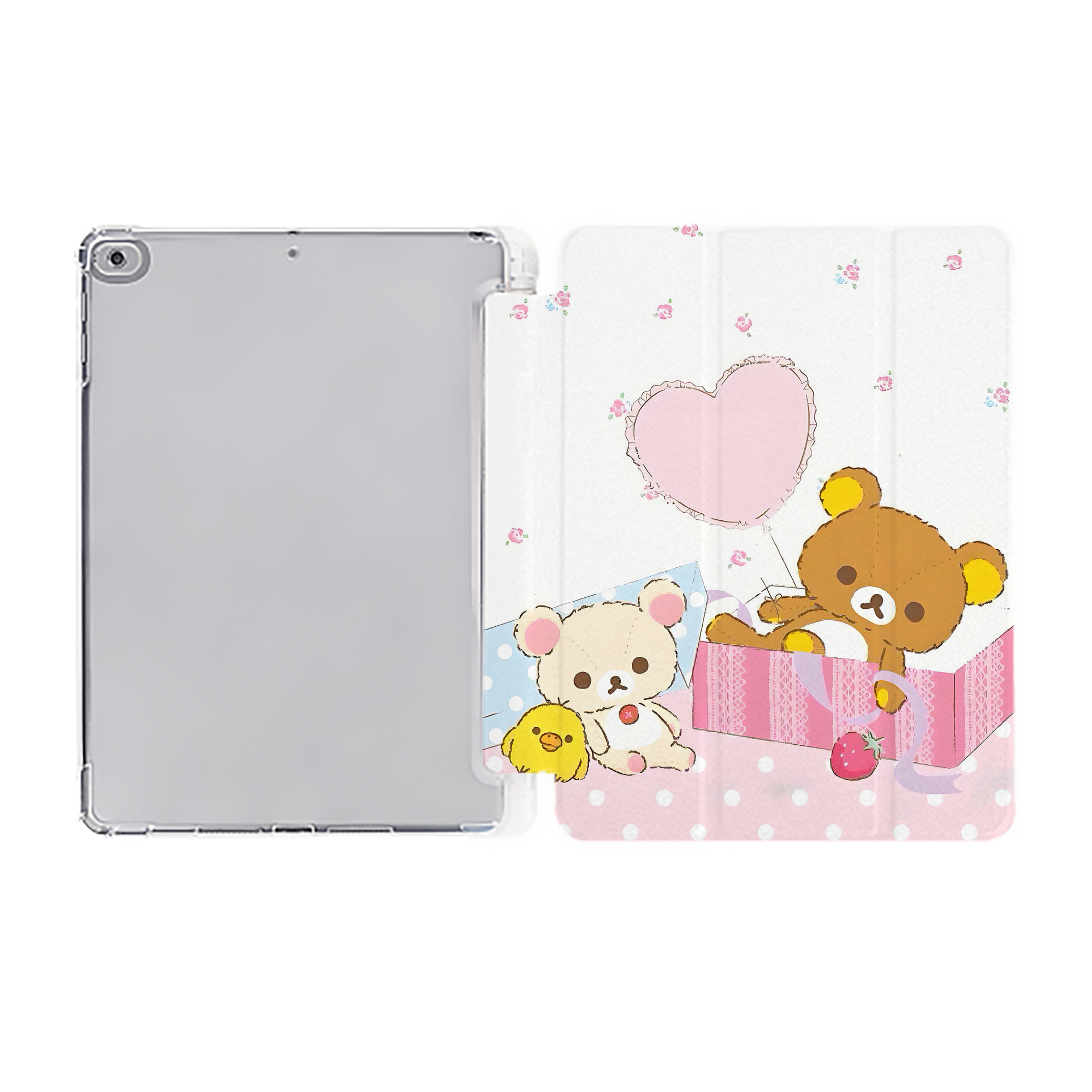 （画像用） リラックマ リラックマ キイロイトリ Rilakkuma Korilakkuma Kiiroitori IPad ケース ペン収納付き 三つ折りスタンド PUレザー×シリコン 対応機種9.5/10.5/10.9インチ